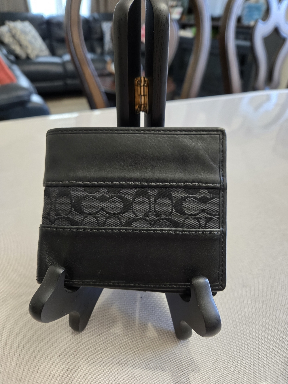 Coach Black Signature Stripe Leather Bi-Fold Wallet